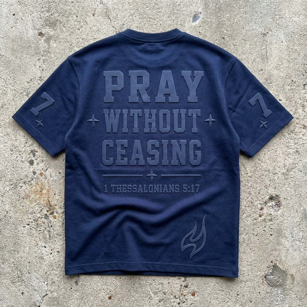 Pray Without Ceasing - Premium Navy Tonal T-Shirt