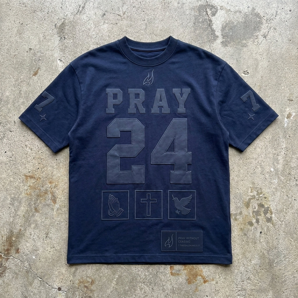 Pray Without Ceasing - Premium Navy Tonal T-Shirt