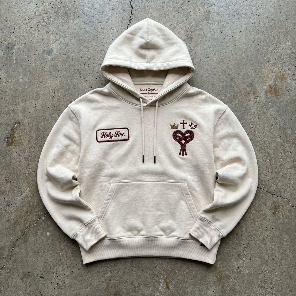 Threefold Cord - Premium Cream Embroidered Hoodie