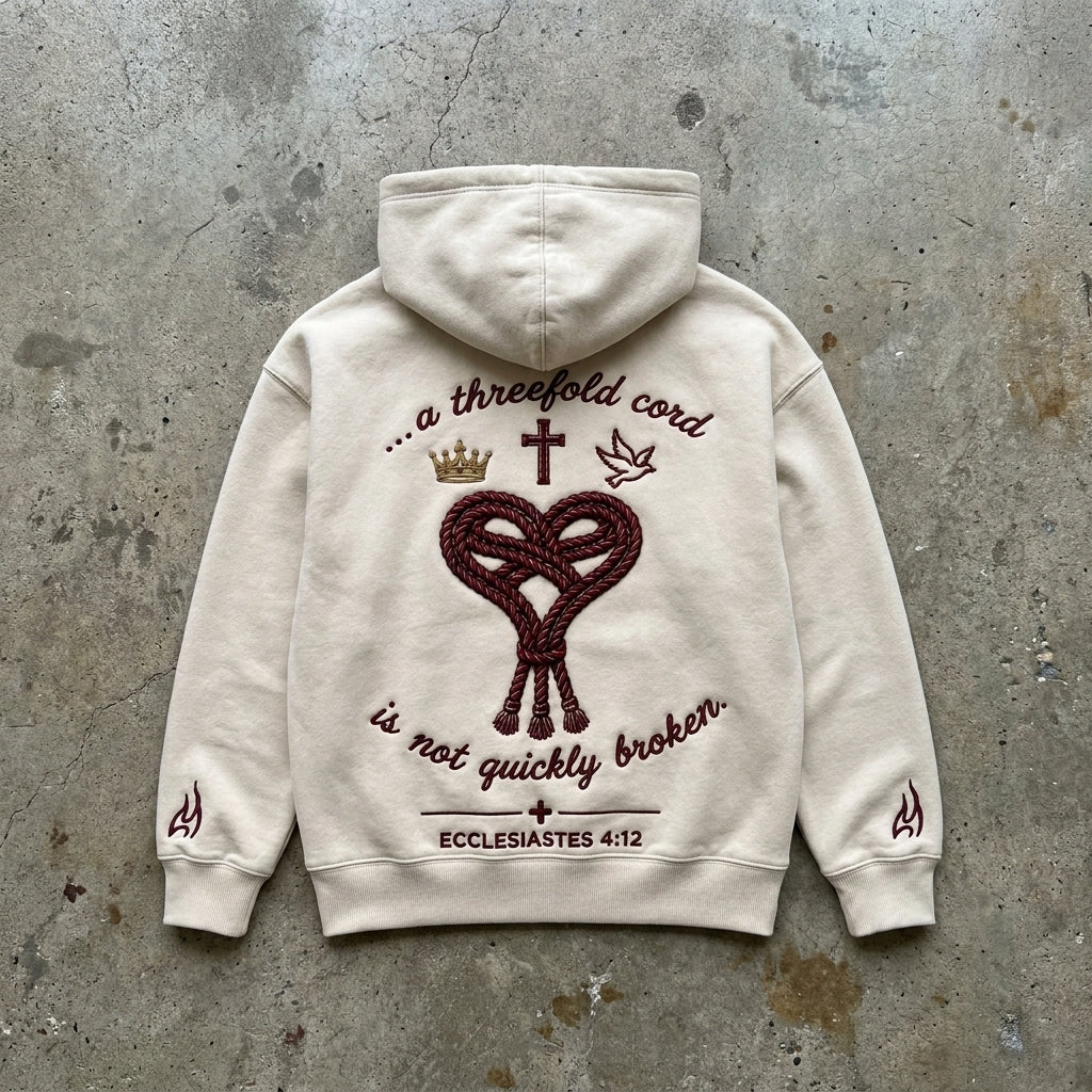 Threefold Cord - Premium Cream Embroidered Hoodie