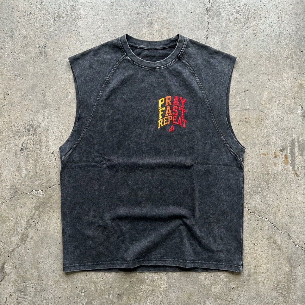 PRAY FAST REPEAT  - Snow Washed Tank Top