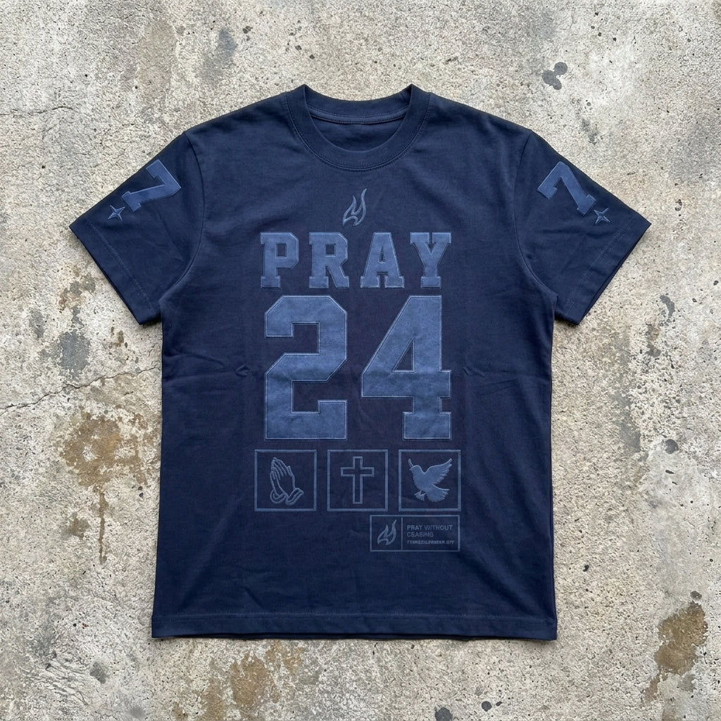 Pray Without Ceasing - Premium Navy Tonal T-Shirt Heavyweight Cotton T-Shirt