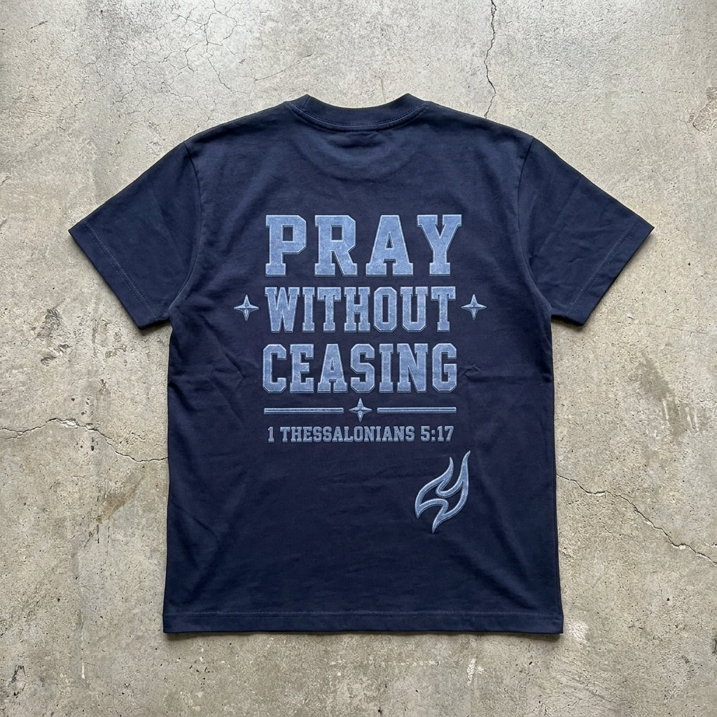 Pray Without Ceasing - Premium Navy Tonal T-Shirt Heavyweight Cotton T-Shirt