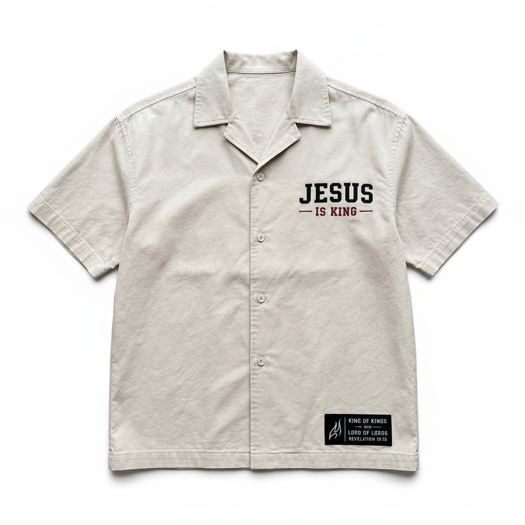 King’s Work premium cream button-up shirt on a clean white background