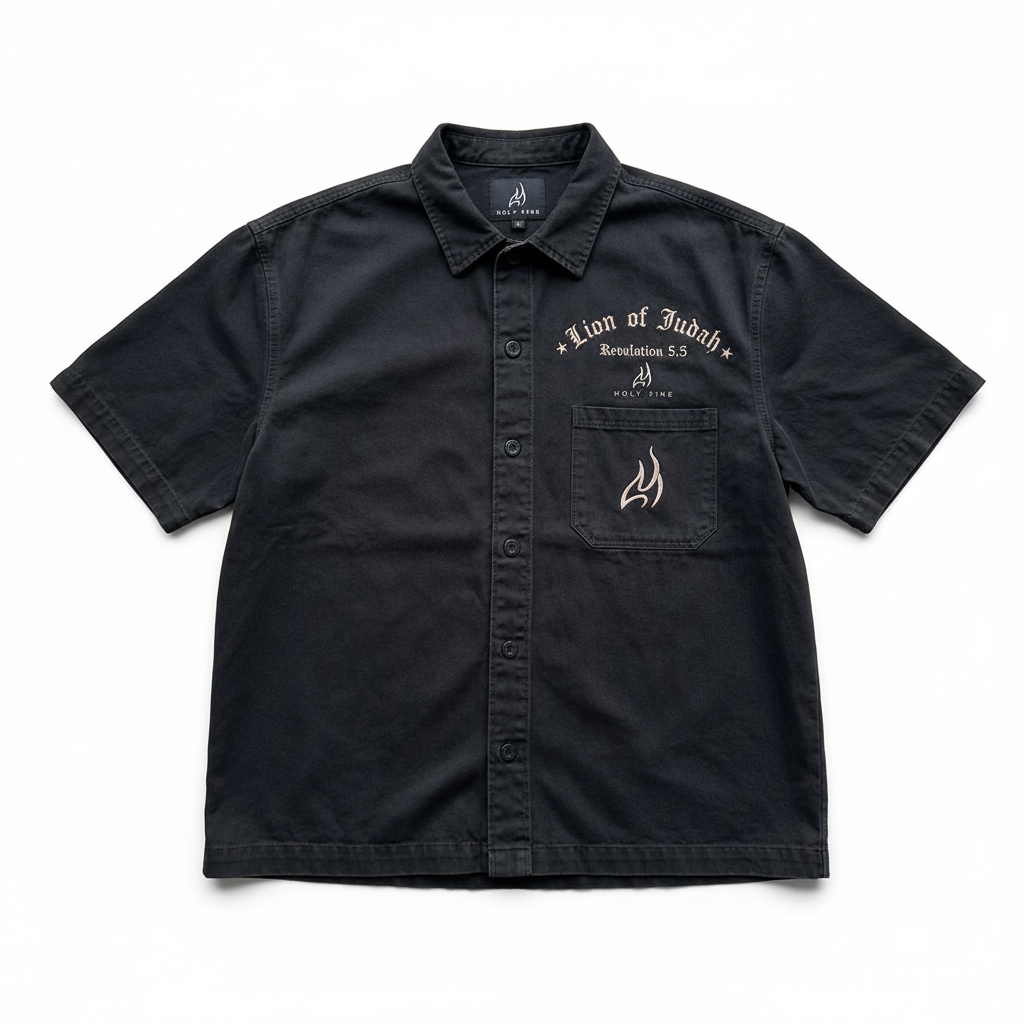 Judah Triumph premium washed black work shirt on a clean white background
